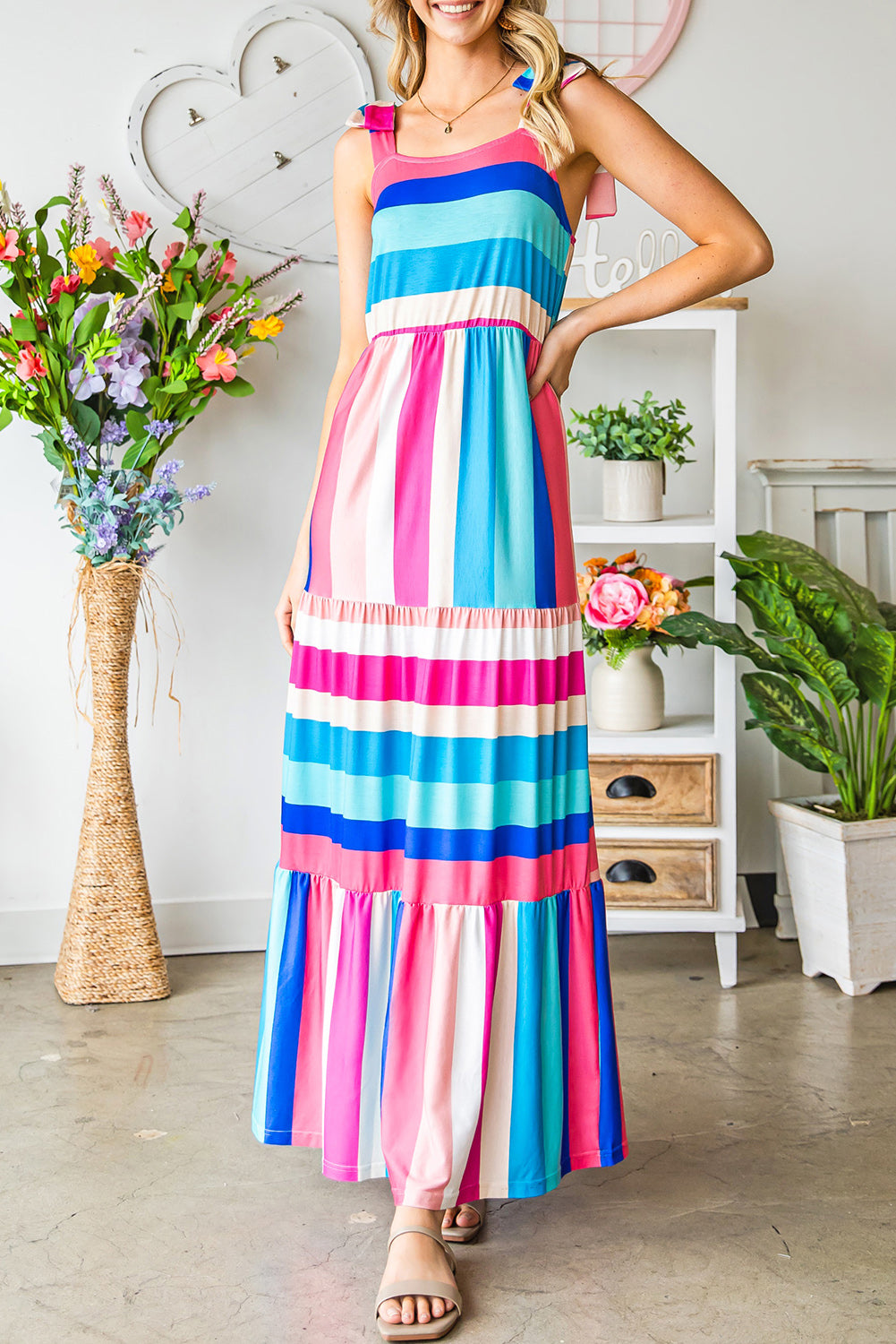 Striped Sleeveless Maxi Dress Trendsi