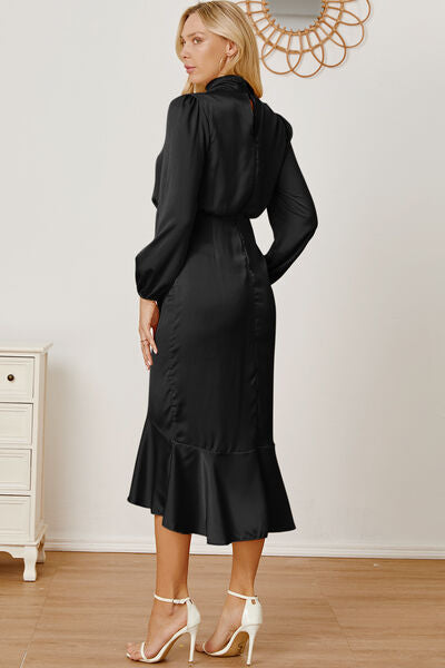 Mock Neck Ruffled Asymmetrical Dress Trendsi