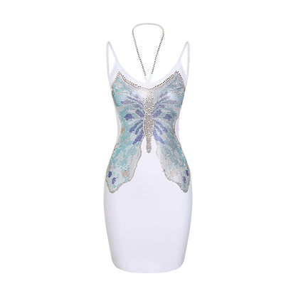 Butterfly Diamond Mini Bandage Dress aclosy