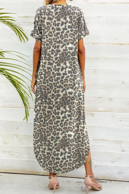 Printed V-Neck Curved Hem Dress Trendsi