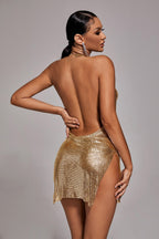 Backless Diamante Mesh Mini Party Dress aclosy