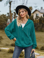 Zip Up Drawstring Long Sleeve Hooded Jacket Trendsi