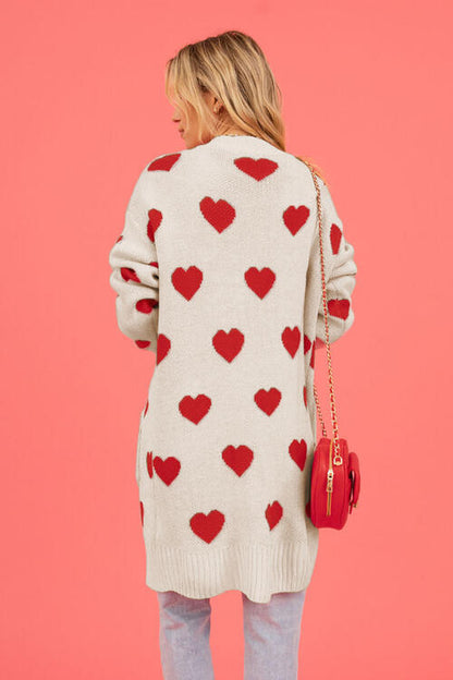 Heart Graphic Open Front Cardigan with Pockets Trendsi