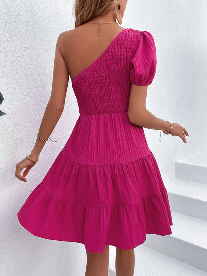 One-Shoulder Smocked Tiered Dress Trendsi