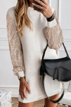 Sequin Long Sleeve Round Neck Mini Dress Trendsi