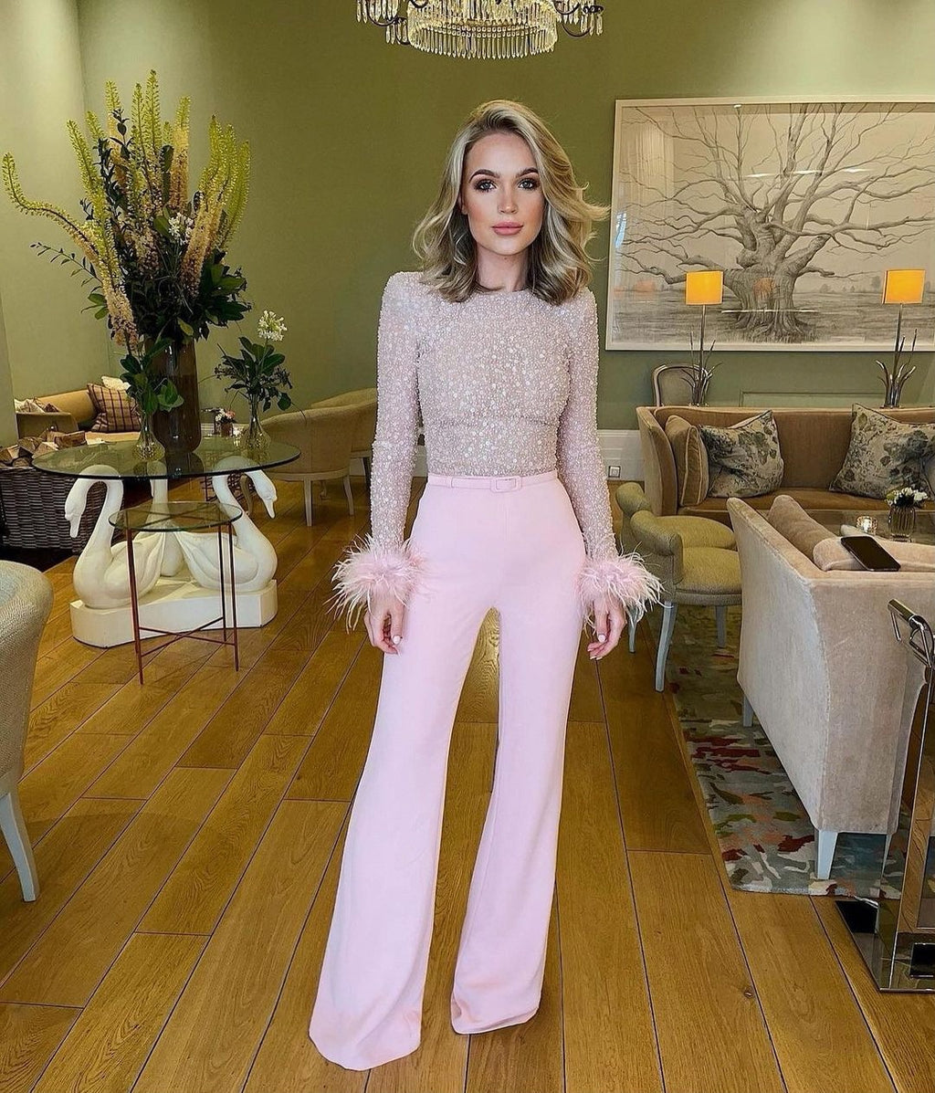 Feather Sequin Patchwork Jumpsuit Aclosy+