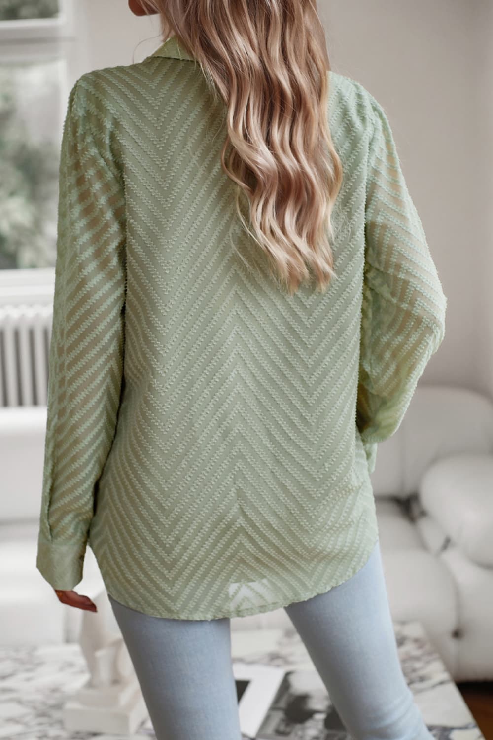 Collared Neck Long Sleeve Pocketed Shirt Trendsi
