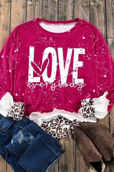 LOVE EVERYBODY Leopard Round Neck Sweatshirt Trendsi