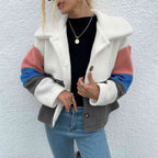 Color Block Button Down Collared Jacket Trendsi