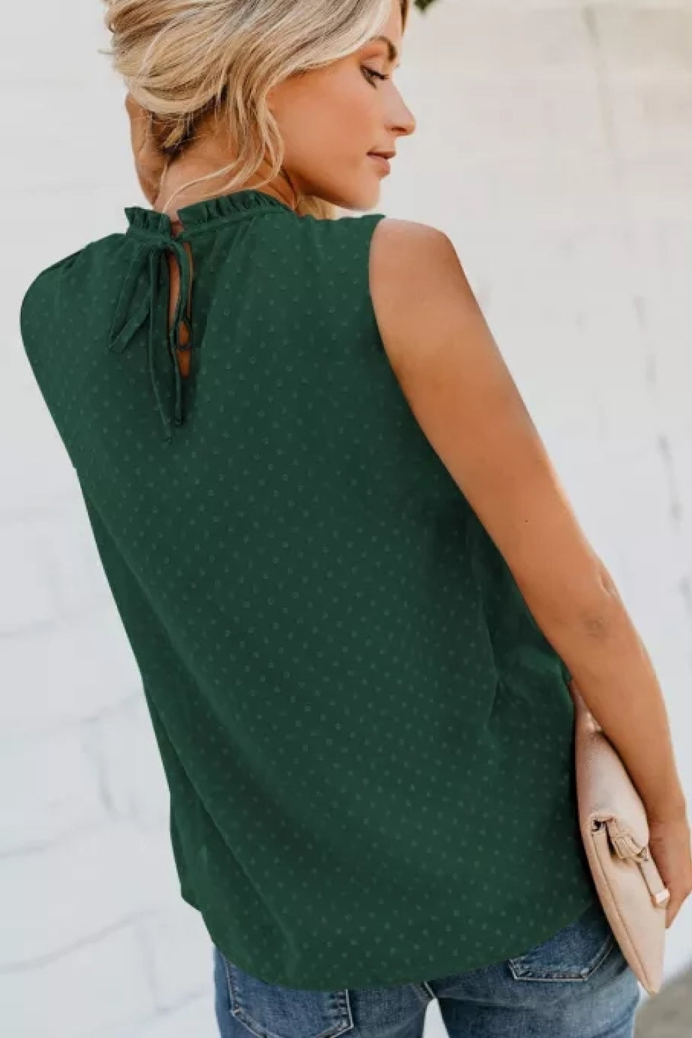 Smocked Tie Back Frill Trim Tank Trendsi