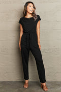 Boat Neck Short Sleeve Jumpsuit with Pockets Trendsi