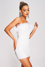 Peira Sequin Feather MIni Dress-White aclosy