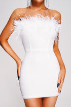 Peira Sequin Feather MIni Dress-White aclosy