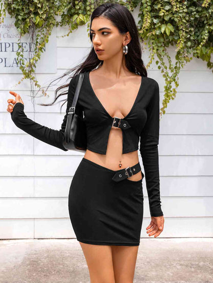 Cropped Top and Cutout Skirt Set Trendsi