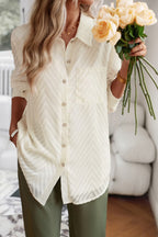 Collared Neck Long Sleeve Pocketed Shirt Trendsi