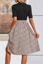 Printed Short Sleeve Belted Dress Trendsi