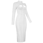 Cut-Out Long Sleeves Party Bandage Clubwear Midi Dress aclosy