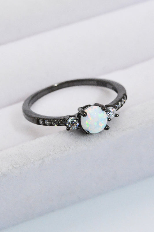 925 Sterling Silver Round Opal Ring Trendsi