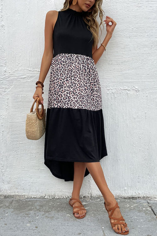 Leopard Contrast Sleeveless Maxi Dress Trendsi