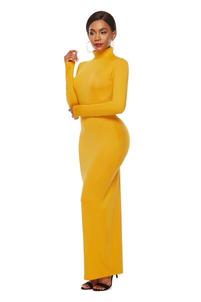 Mock Neck Long Sleeve Maxi Slim Dress Trendsi