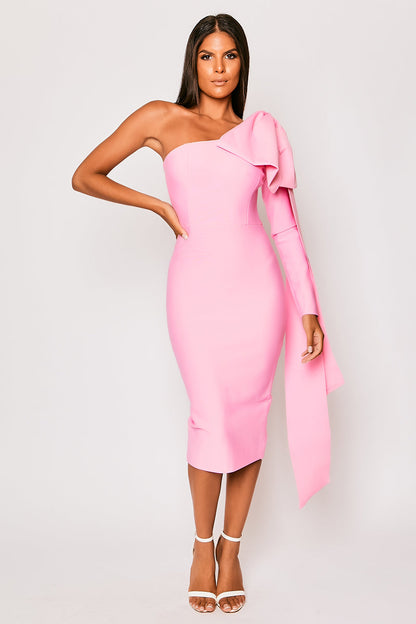Ayla Pink One-Shoulder Bandage Dress aclosy