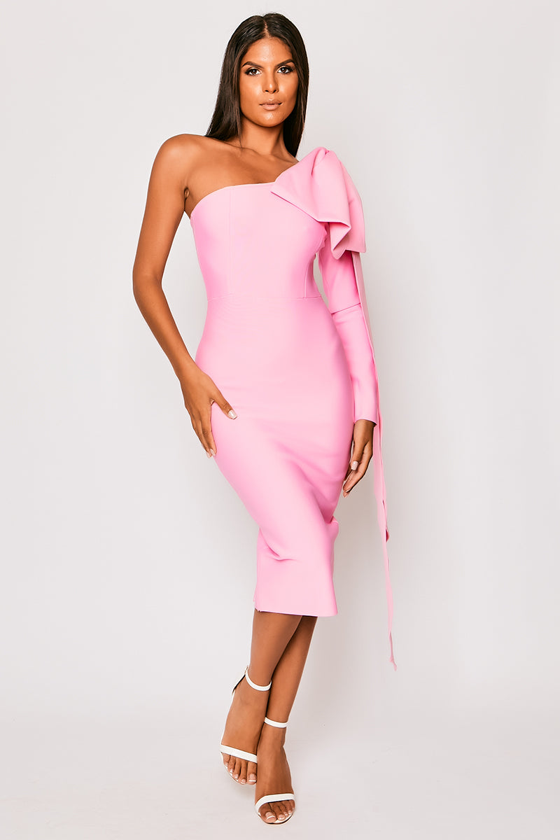 Ayla Pink One-Shoulder Bandage Dress aclosy