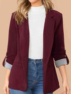Lapel Collar Roll-Tab Sleeve Blazer Trendsi