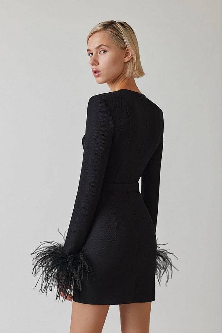 Elegant Square Neck Feather Long Sleeve aclosy