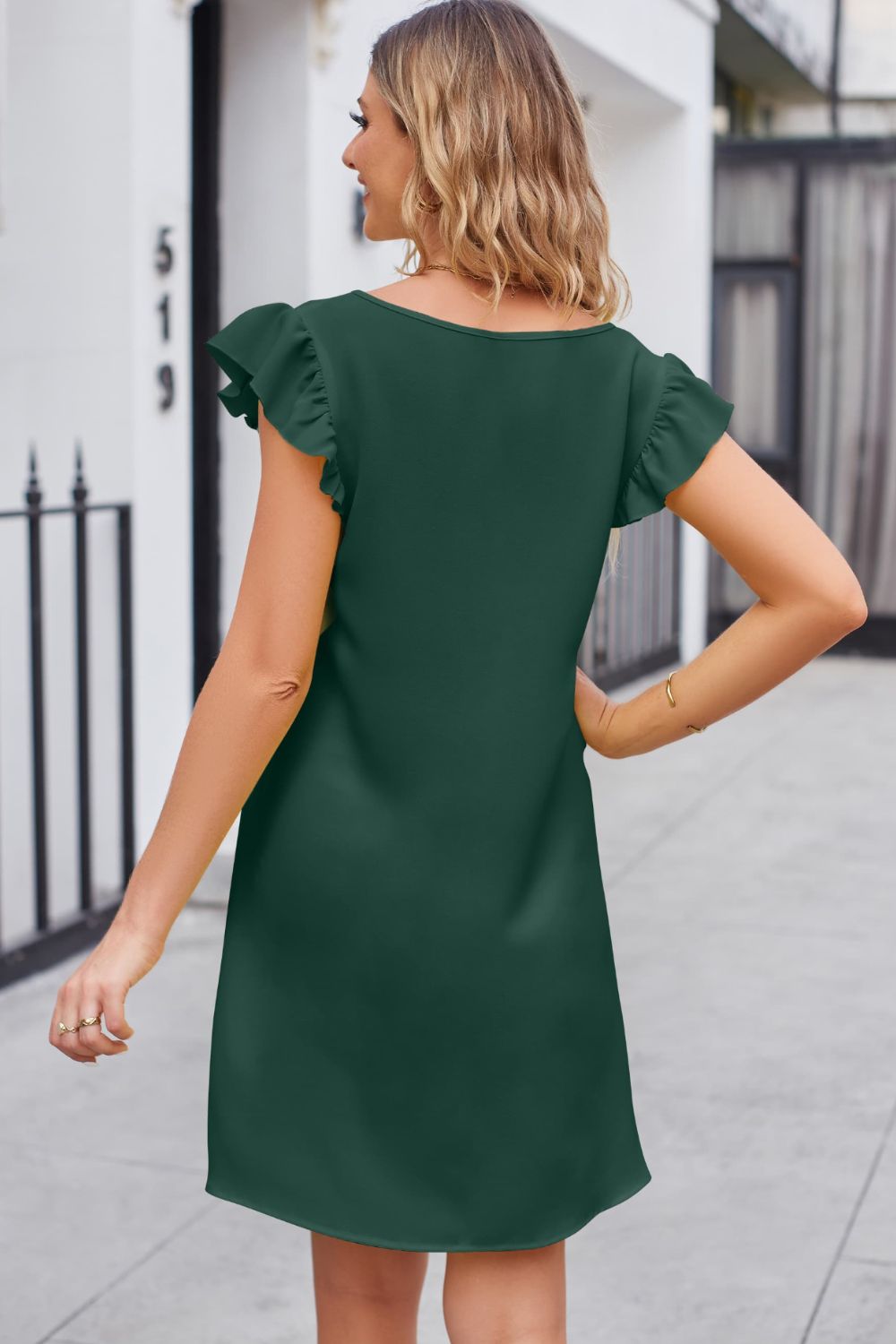 Ruffled V-Neck Flutter Sleeve Dress Trendsi