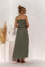 Strapless Tie Waist Tiered Maxi Dress Trendsi