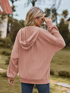 Zip Up Drawstring Long Sleeve Hooded Jacket Trendsi