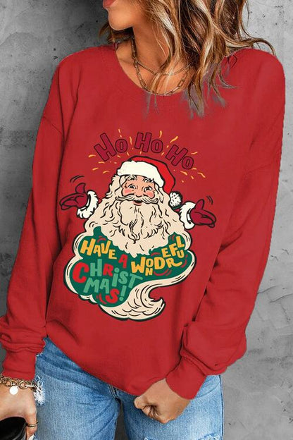 Santa Graphic Round Neck Long Sleeve Sweatshirt Trendsi