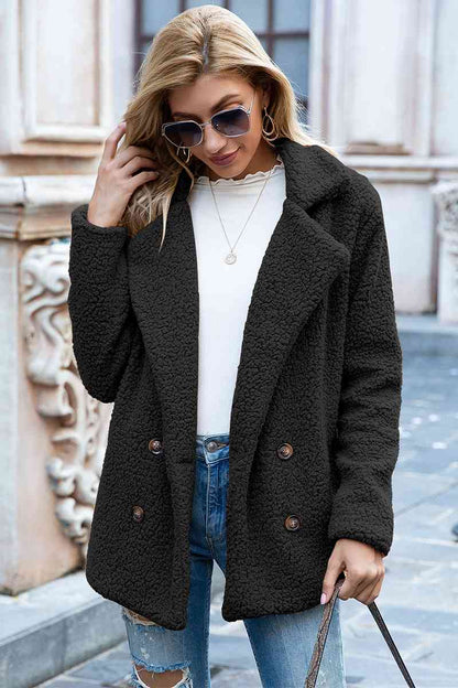 Full Size Lapel Collar Sherpa Coat Trendsi