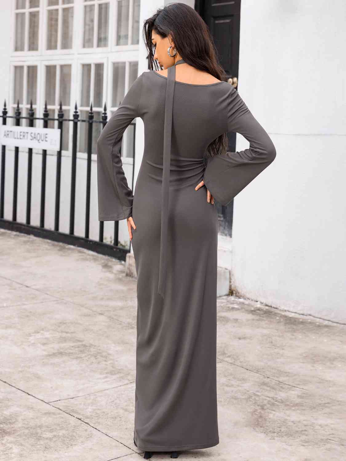 Tie Detail Long Sleeve Maxi Dress Trendsi