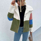 Color Block Button Down Collared Jacket Trendsi