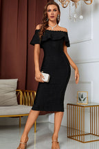 Layered Off-Shoulder Slit Bandage Dress-Black Trendsi