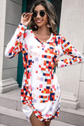 Rainbow Checker Twisted Long Sleeve Dress Trendsi