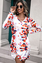 Rainbow Checker Twisted Long Sleeve Dress Trendsi