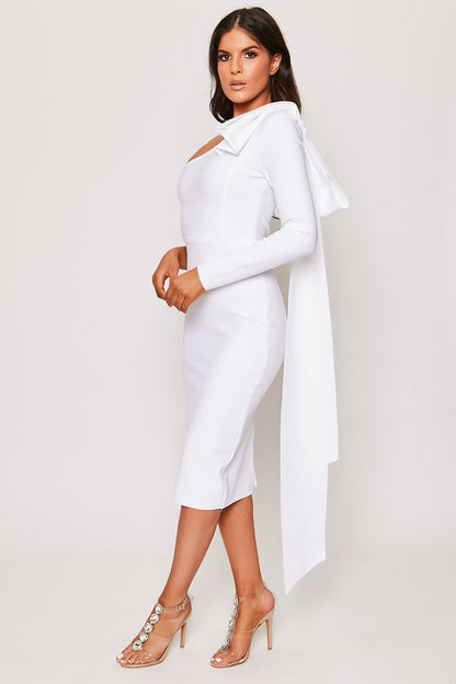 Ayla White One-Shoulder Bandage Dress aclosy