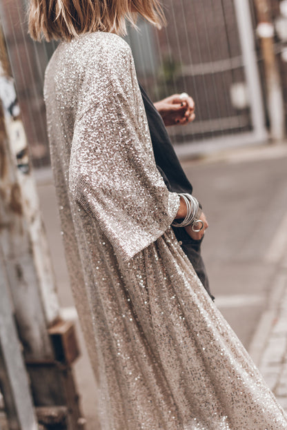 Sequin Open Front Duster Cardigan Trendsi