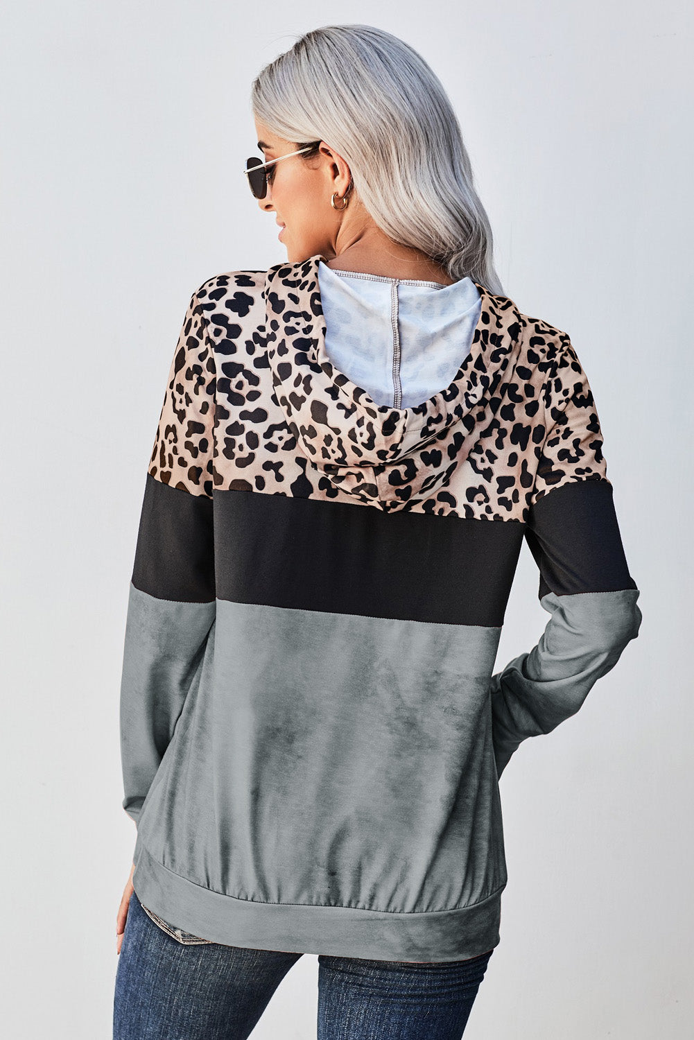 Leopard Color Block Hoodie Trendsi