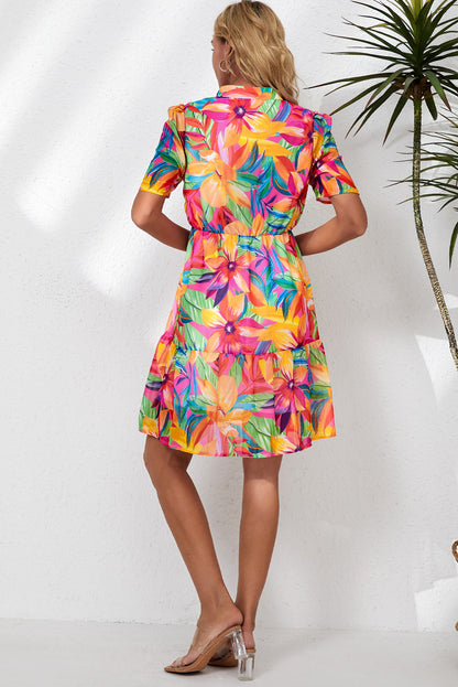 Floral Notched Neck Short Sleeve Dress Trendsi