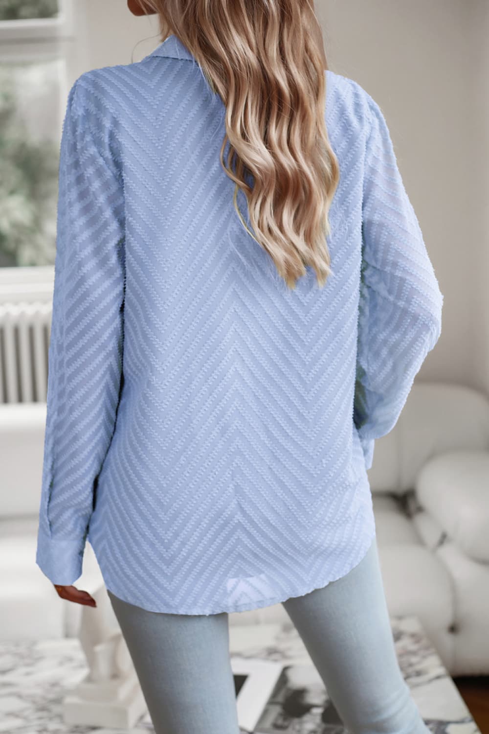 Collared Neck Long Sleeve Pocketed Shirt Trendsi