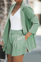 Longline Blazer and Shorts Set with Pockets Trendsi