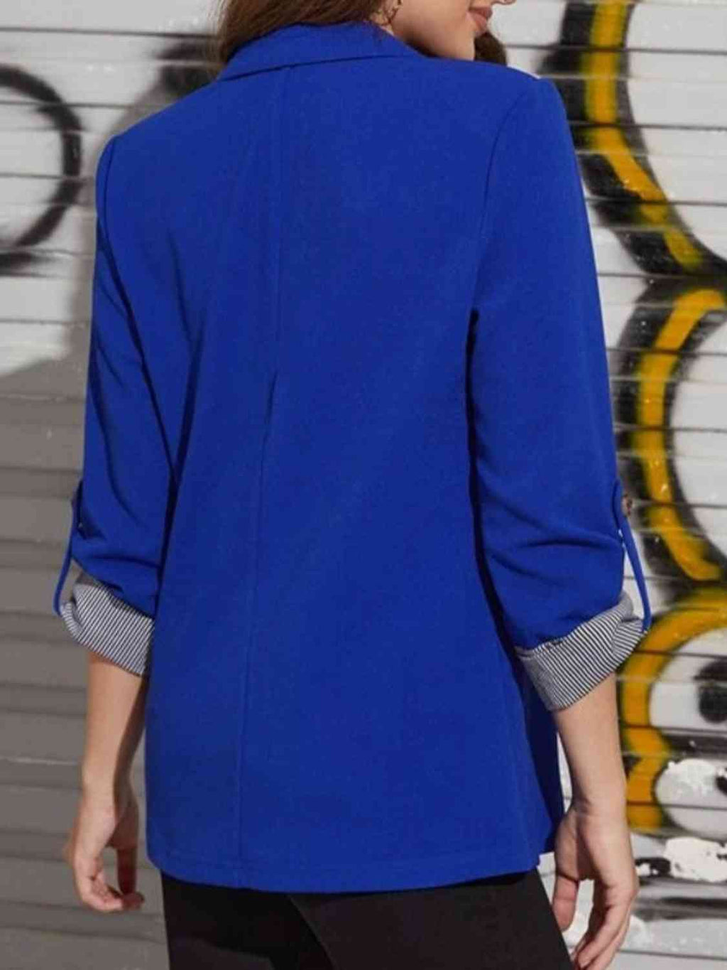 Lapel Collar Roll-Tab Sleeve Blazer Trendsi