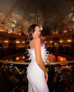 Feather Tube Top Fashion Jumpsuit-white ACLOSY