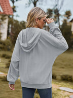 Zip Up Drawstring Long Sleeve Hooded Jacket Trendsi