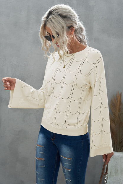 Openwork Flare Sleeve Pullover Sweater Trendsi