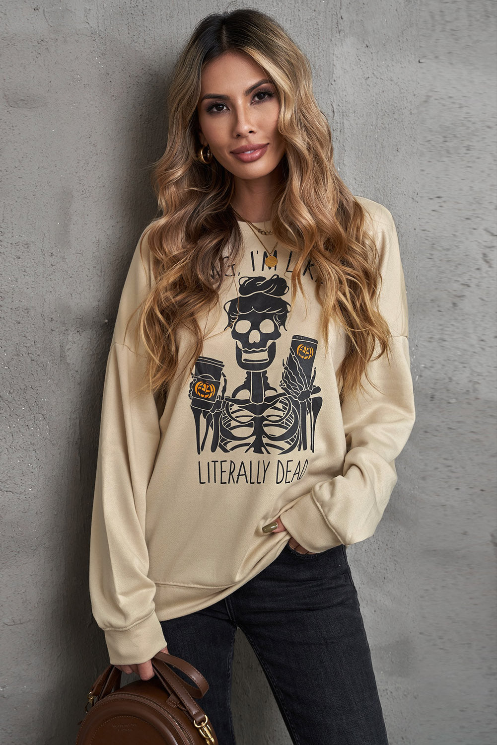 Halloween Skeleton Graphic Dropped Shoulder Sweatshirt Trendsi