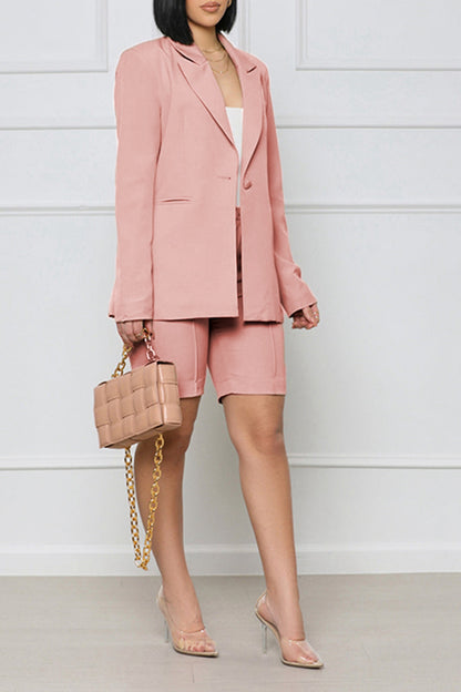 Long Sleeve Blazer and Shorts Set Trendsi